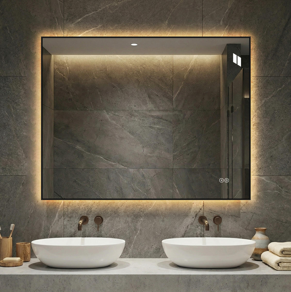 WANDSPIEGEL 70/2,5/90 cm silber aus Glas mit Anti-Beschlag und LED - Silberfarben, Glas (90/2.5/70cm) - OKWISH