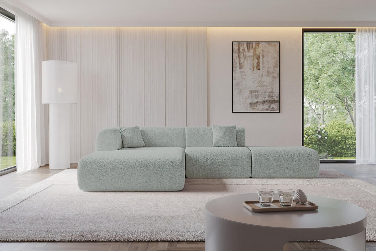 ECKSOFA Ottomane Links OVLY-L 289x176x71 Grün Chenille - Dunkelgrün/Schwarz, Holzwerkstoff/Kunststoff (176/289cm) - ALTDECOR