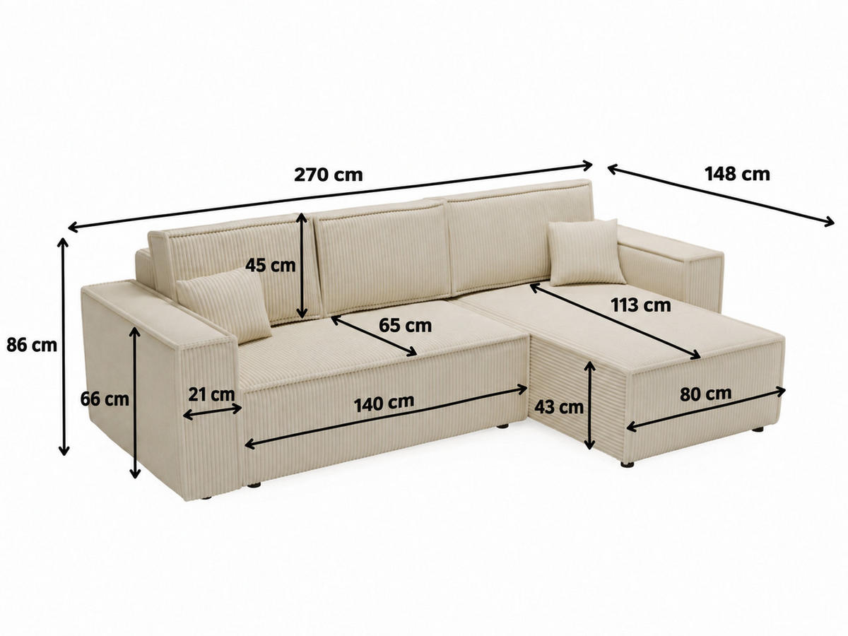 ECKSOFA Prato XL Hellgrau - Hellgrau/Schwarz, Holz/Kunststoff (270/148cm) - Graingold