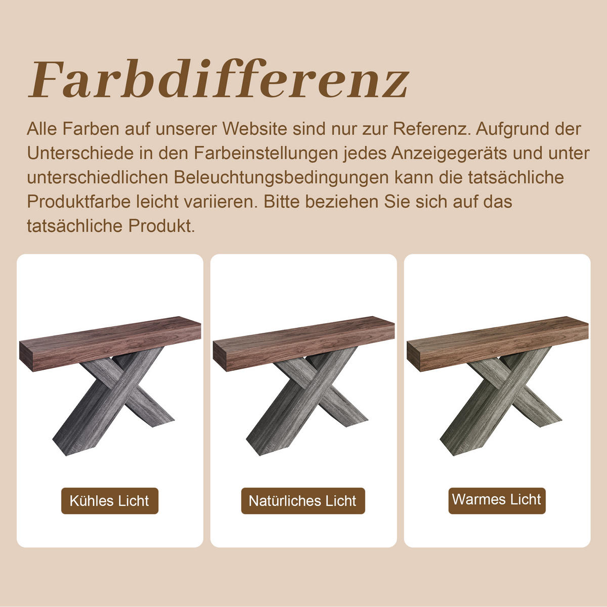 KONSOLENTISCH in Holzoptik Zweifarbige Beistelltisch mit X-förmigen Beinen für Flur/Wohn-, 140L/30B/80(cm) - Braun/Grau, Holzwerkstoff (30/140/80cm) - STILVORA