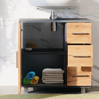 WASCHBECKENUNTERSCHRANK Ilias Anthrazit/Goldkraft Eiche 60.2 x 60.8 cm mit Tür und 3 Schubladen - Honigeiche/Anthrazit, Holzwerkstoff (60/60.8/33cm) - Vicco