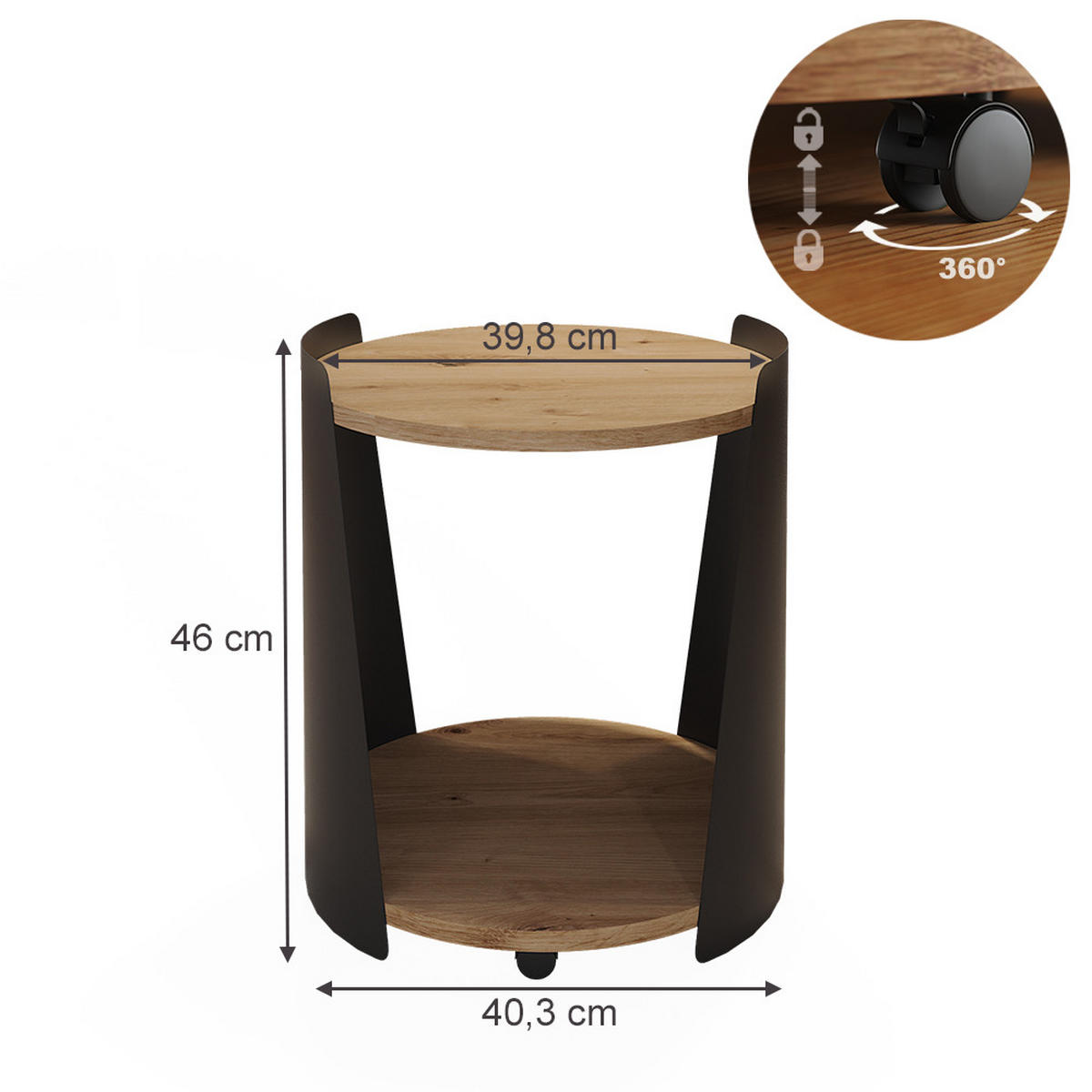 KONFERENČNÍ STŮL Lofta Černá 40 x 40 cm - černá/barva dubu, kompozitní dřevo (40/40/46cm) - Vicco