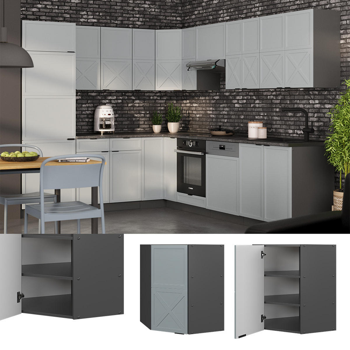 ECKHÄNGESCHRANK Fame-Line Hellblau-grau 57 cm - Anthrazit/Blaugrau, Holzwerkstoff (57/72/34.1cm) - Vicco