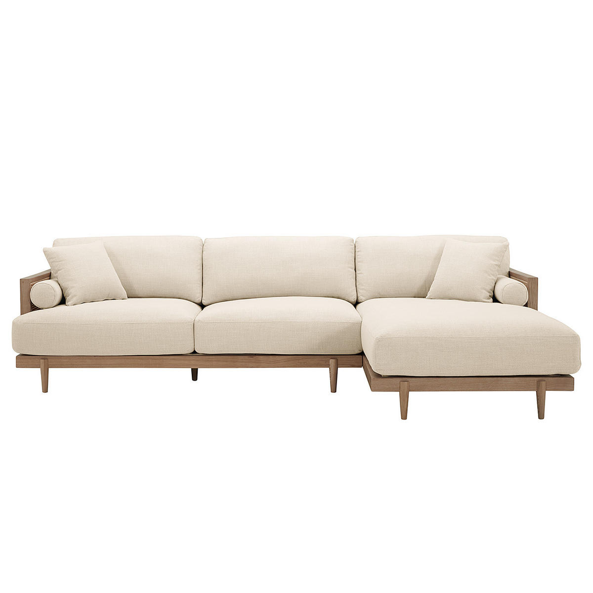 ECKSOFA mit Longchair - Beige - Eschefarben/Hellgrau, Holz/Textil (302/96cm) - home24