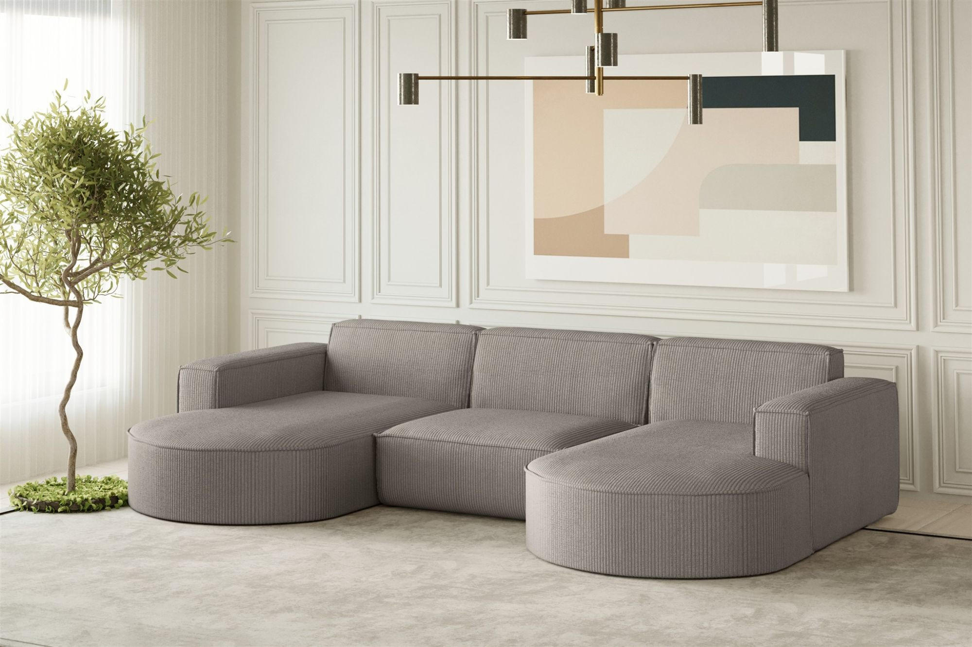 WOHNLANDSCHAFT Palma In Scala - Grau, Holzwerkstoff/Textil (299/78/165cm) - Fun Möbel