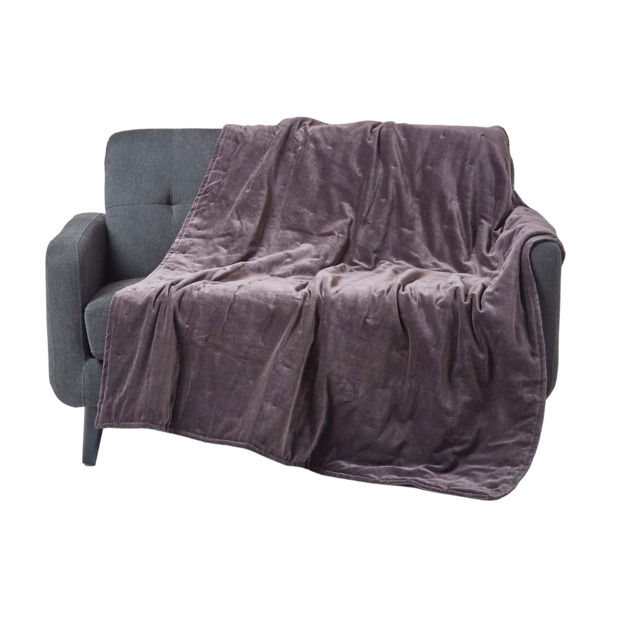 SAMT-KUSCHELDECKE 120/150 cm, Baumwolle wattiert - Dunkelgrau, Textil (125/150cm) - Homescapes