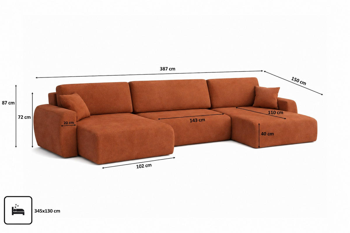 ECKSOFA Mit Schlaffunktion Und Bettkasten U-Form Ariel U XL, Veloursstoff Salvador, Dunkelbraun - Dunkelbraun, Holz (387/142cm) - Kaiser Möbel