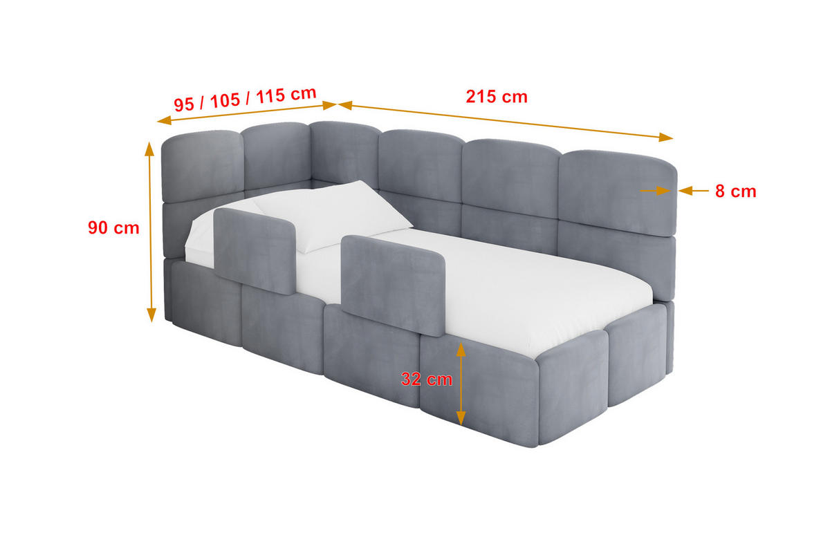 EINZELLBETT Jugendbett mit Bettkasten, Rechts - KIVY 100x200 Grau - Grau, Holzwerkstoff/Textil (100/200cm) - ALTDECOR