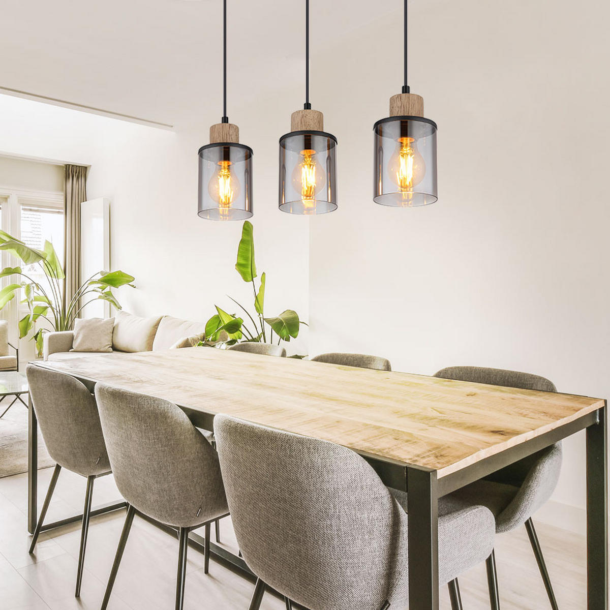 HÄNGELEUCHTE REID Holz Braun Grau - Grau, Holz (55/10/120cm) - Globo Lighting