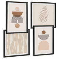 BILDER SET 4er Set - 50x50 cm & 40x60 cm Schwarzer Rahmen - Abstrakte Formen braun beige - Schwarz, Kunststoff (50/50cm) - TULUP