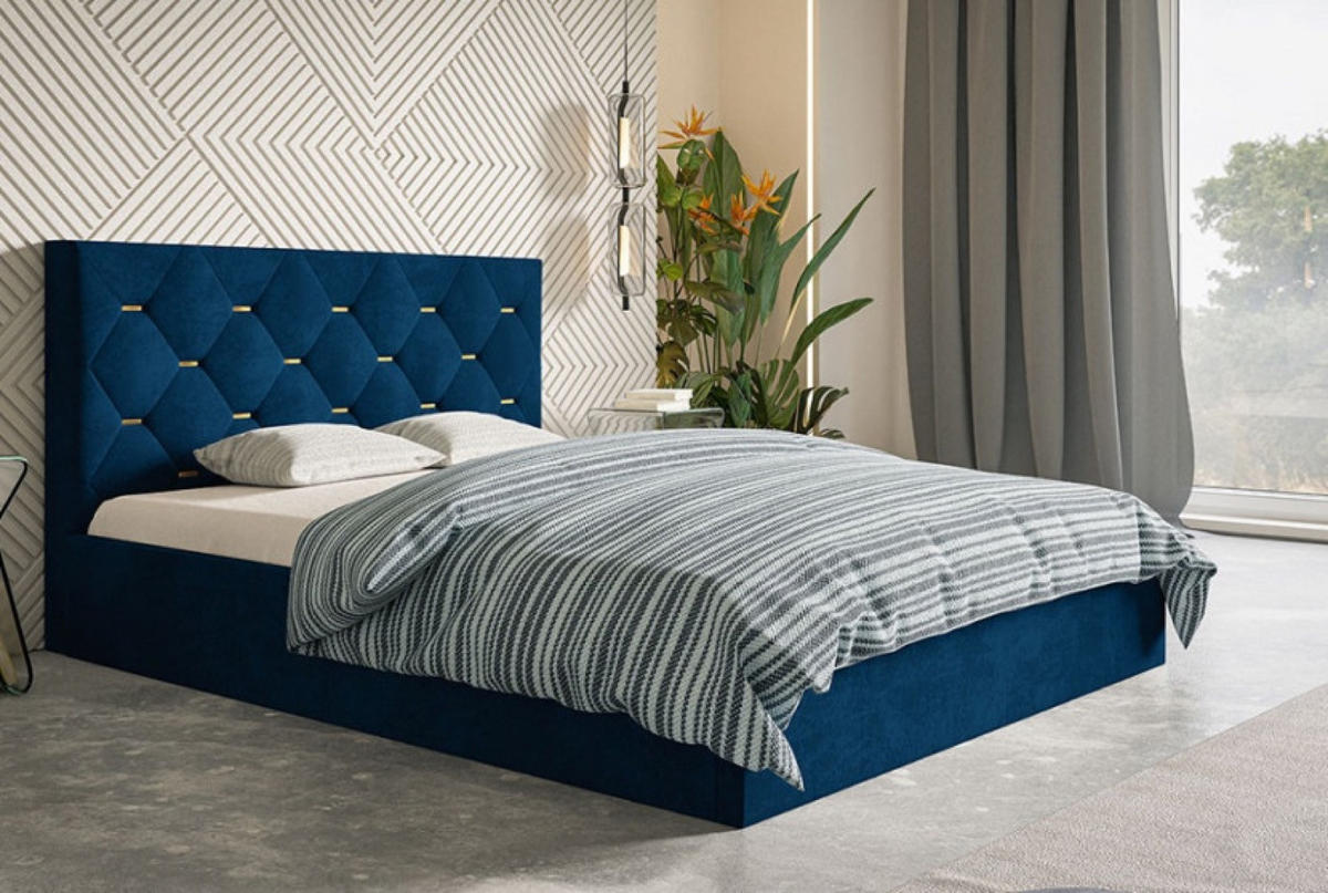 BETT Blau SIM 4 180x200 cm - Blau/Goldfarben, Kunststoff/Textil (180/200cm) - Sepro Meble