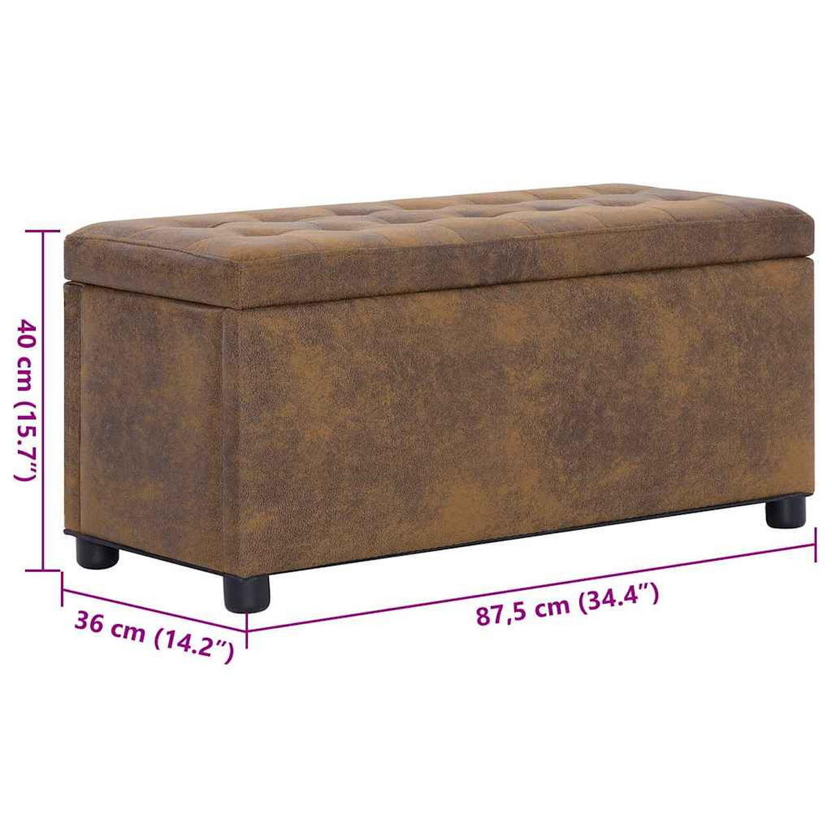 OTTOMAN Mit Stauraum 87,5 Cm Braun Wildleder-Optik - Braun, Leder (36/40/87.5cm) - vidaXL