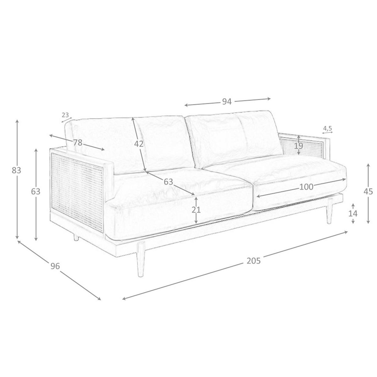 SOFA 3-Sitzer-Sofa aus braunem Leder 205/96/83 cm - Walnussfarben/Braun, Leder (205/83/96cm) - ANGEL CERDA