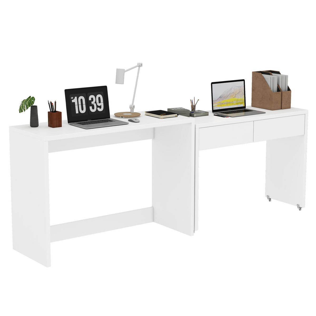SCHREIBTISCH 2-in-1 Kommode ausziehbar Rollen Holz 1,8cm modern - Weiß, Holzwerkstoff (110/40/78cm) - FLIEKS