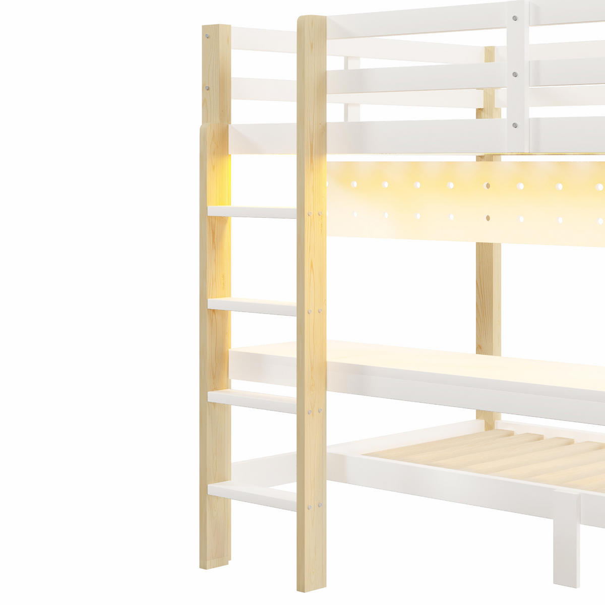 HOCHBETT 90/200 cm & 140/200 cm in Natur/Weiß mit Schubladen, Schreibtisch, Lochplatte und LED - Weiß/Naturfarben, Holz/Holzwerkstoff (140/200cm) - CHICFURN