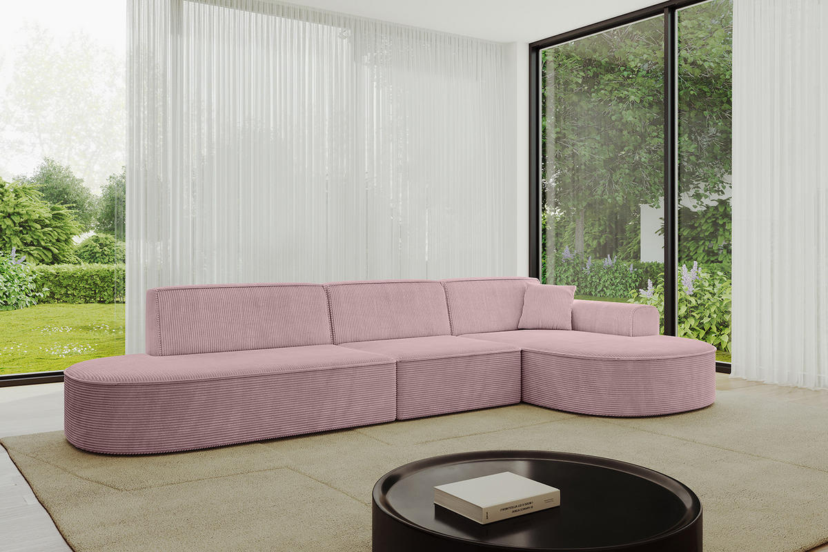 ECKSOFA Ottomane Rechts MARI-L2 - 317x163x73,5 cm Rosa Cord - Schwarz/Rosa, Holzwerkstoff/Kunststoff (317/163cm) - ALTDECOR
