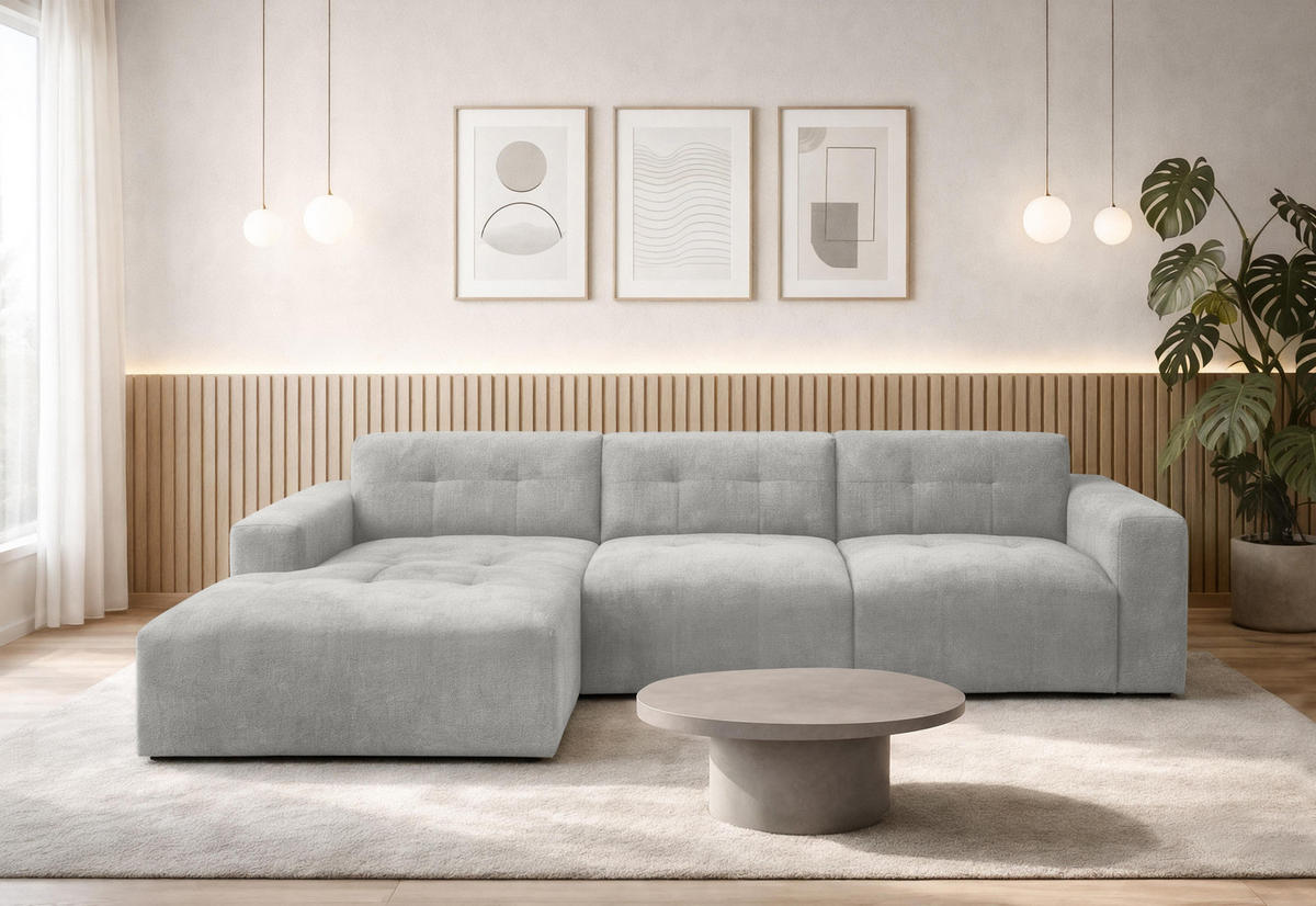 ECKSOFA L Form Corlu Grau 310/165/78 cm – stilvolle kleine Eckcouch Links - Schwarz/Grau, Kunststoff/Textil (310/165cm) - AX Living