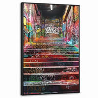 LEINWAND Bilder mit Rahmen - Treppe - Graffiti - Farben - Kunst - 60x90 - Multicolor, Textil (60/90cm) - MuchoWow