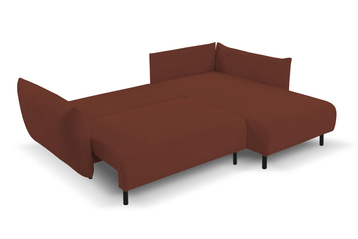 ECKSOFA ADEL mit Schlaffunktion und Bettkasten, L-förm, Metallbeine, verstellbar lose Rückenkissen, freistehend, RECHTS, 257x171x90 cm, Bordeaux - Bordeaux, Holz/Textil (257/171cm) - DomoHome