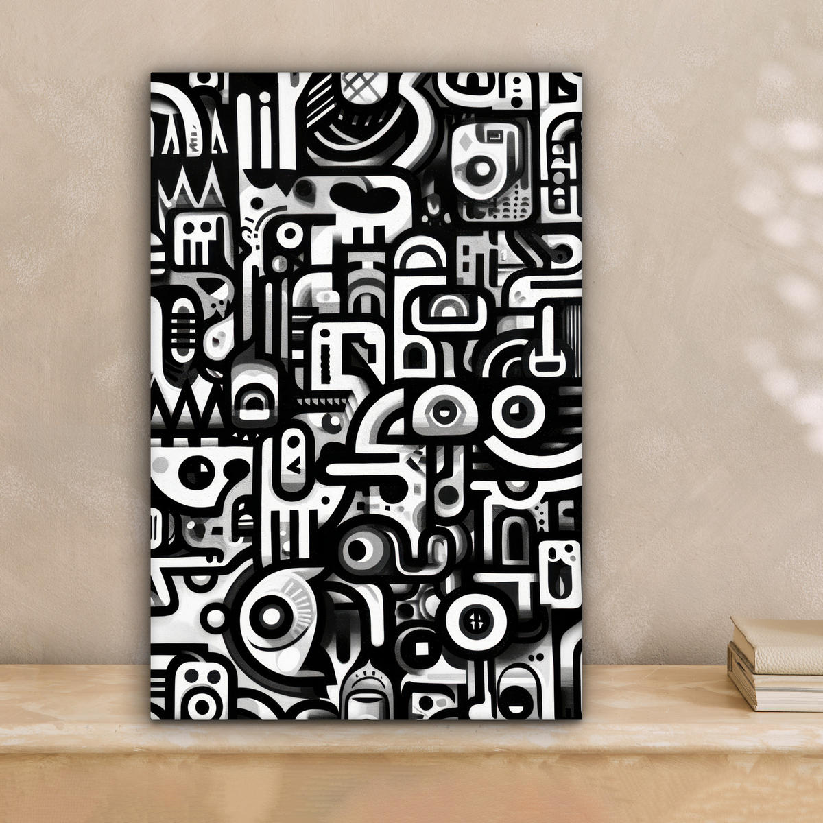 LEINWANDBILD Symbole - Abstrakt - Grafik - Schwarz Deko Wohnzimmer 20x30 cm - Schwarz, Textil (20/30cm) - MuchoWow