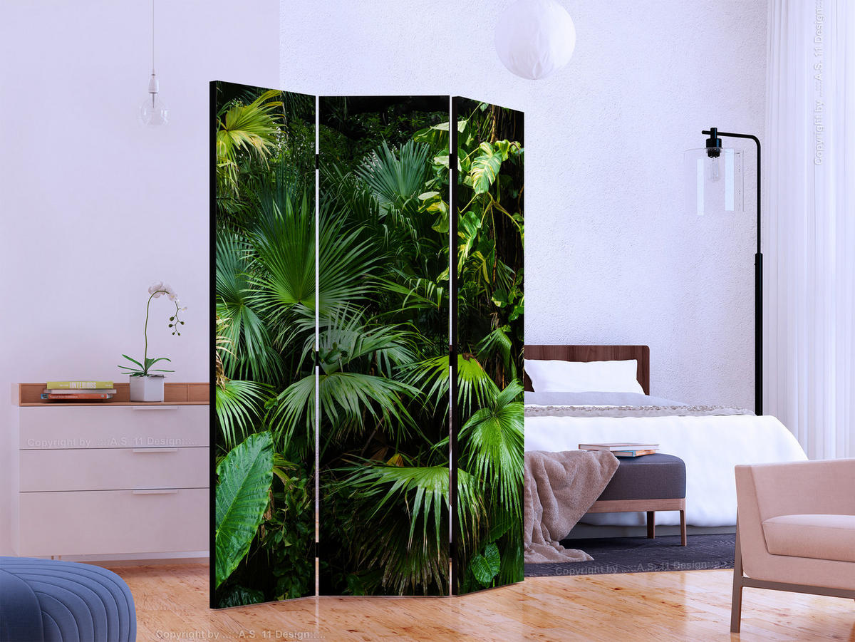 PARAVENT Beidseitig Bedruckter 3-tlg 135x172 cm Tropische Bl tter - Grün, Holz/Textil (135/172/3cm) - Muralo