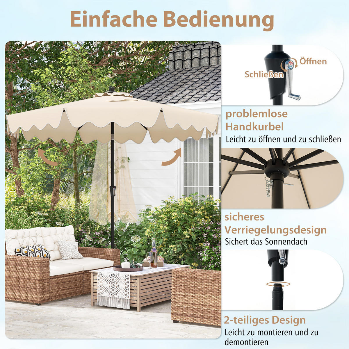 TERRASSENSCHIRM Beige - Beige, Kunststoff (280/280cm) - COSTWAY