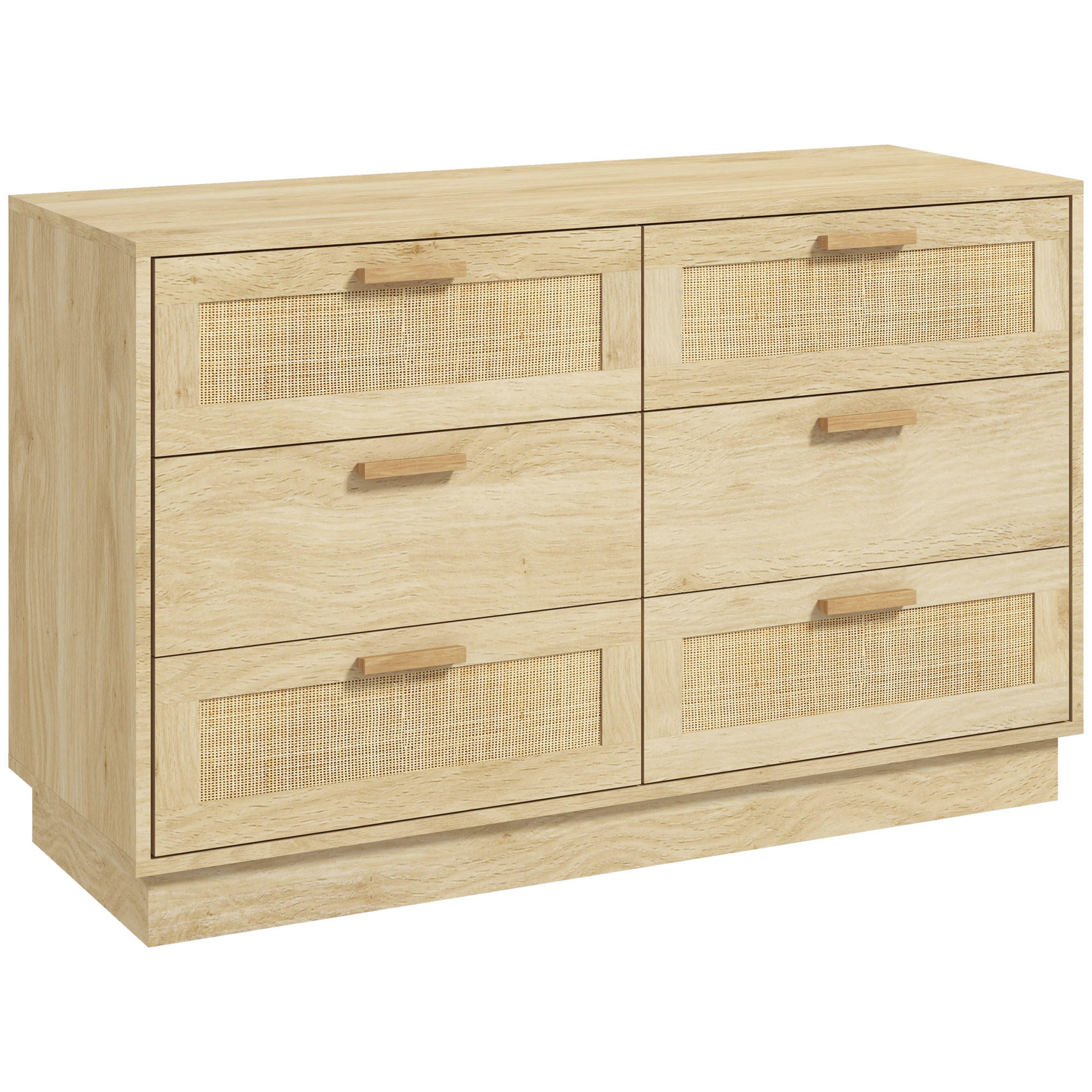 KOMOODE DE-12871 6 Schubladen mit Rattan, Boho-Design Eiche - Eichefarben, Holzwerkstoff (110/69/40cm) - ComfortXL