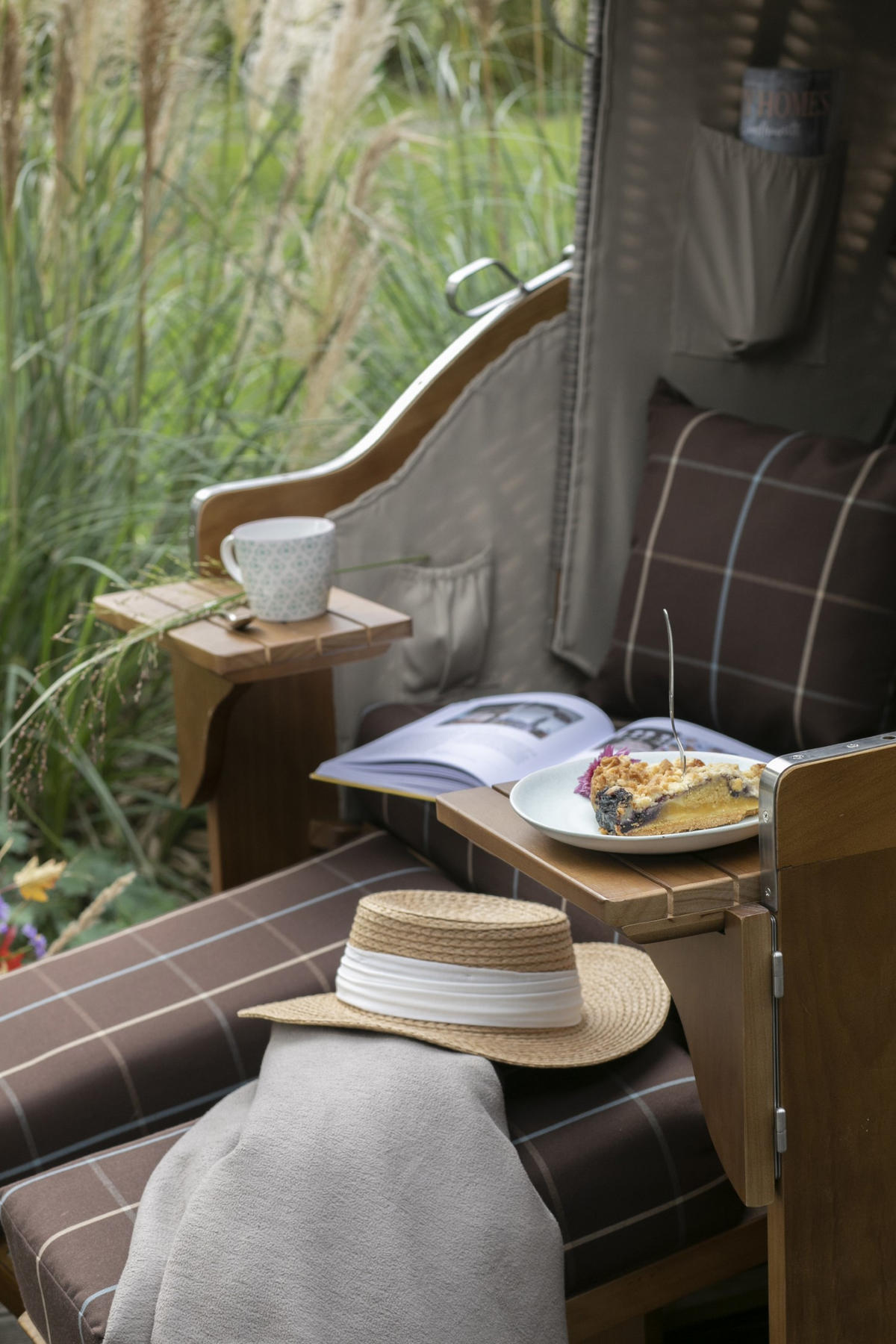 STRANDKORB Komplettset - Schleswig Pinie - PE mokka - Modell 556 - Braun/Grau, Holz (120/160/80cm) - bene living