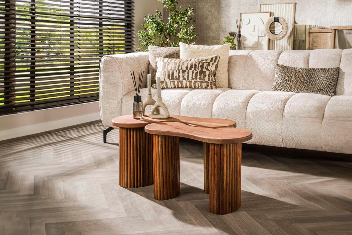 COUCHTISCH-SET MALIKA Braun Akazie - Braun, Akazienholz/Holz (80/45/42cm) - KAWOLA