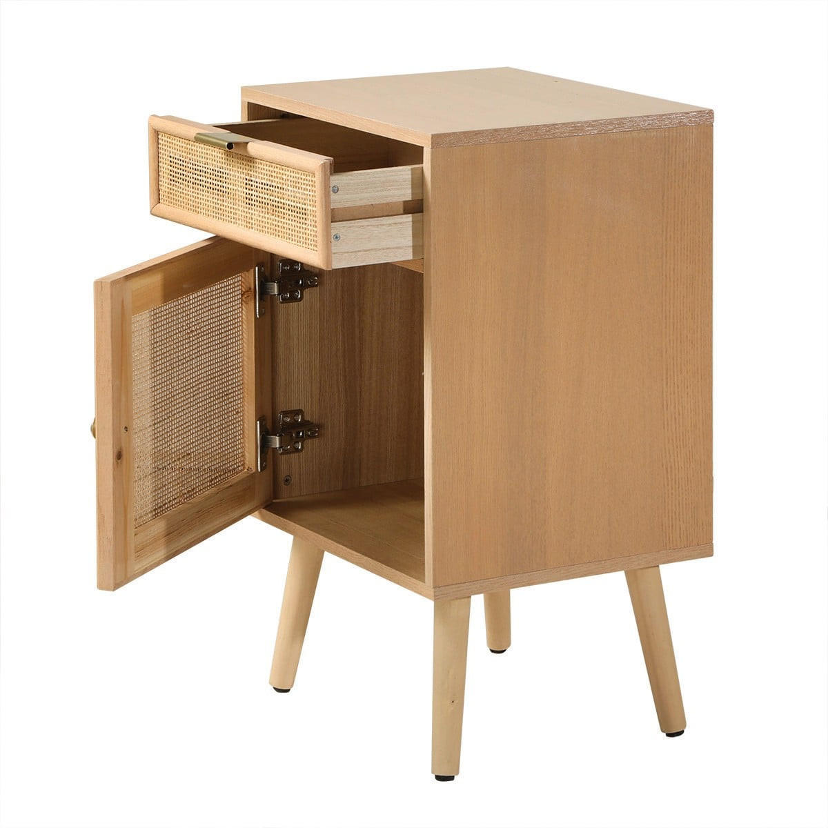 NACHTTISCH mit natürlichem Rattangeflecht - Eschefarben, Holzwerkstoff (36.5/71/42cm) - Calicosy