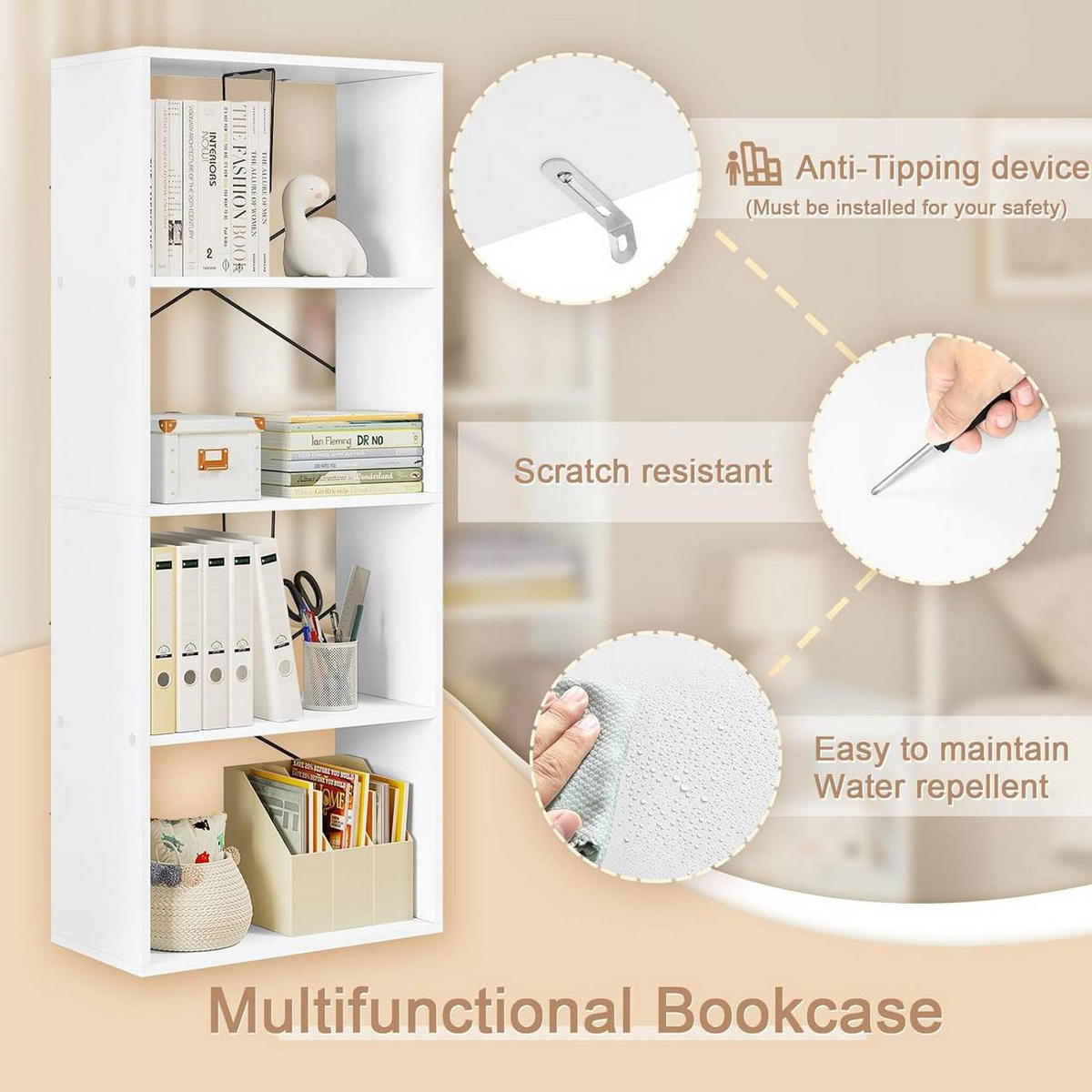 BÜCHERREGAL mit 4 Ebenen, Holzwerkstoff, Weiß - Weiß, Holzwerkstoff (60/149/30cm) - Woltu