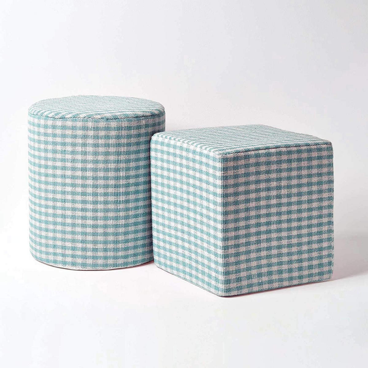 SITZPOUF Vichy-Karo blau, Hocker rund 40/40/42 cm - Blau, Textil (40/42/40cm) - Homescapes