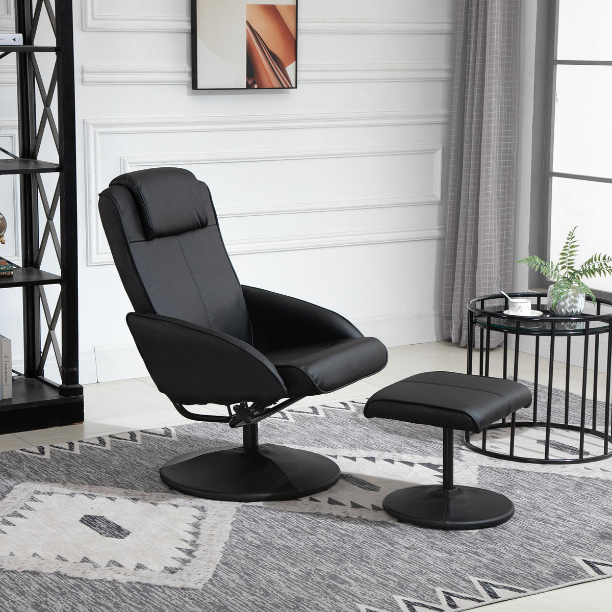RELAXSESSEL Sessel Fernsehsessel mit Fußstütze Armsessel 360° drehbar Schwarz - Schwarz, Leder/Kunststoff (67/98/78cm) - HOMCOM