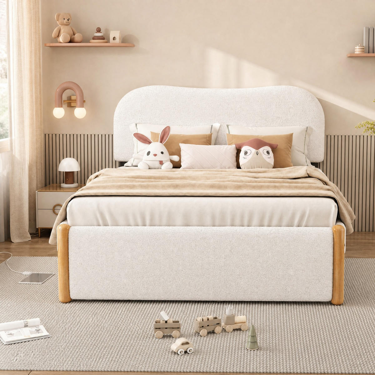 POLSTERBETT 140/200 mit ausziehbarem Rollbett, Vliesimitat, MDF und minimalistischer Formgebung in Weiß - Weiß, Holzwerkstoff/Textil (140/200cm) - EVRYAE