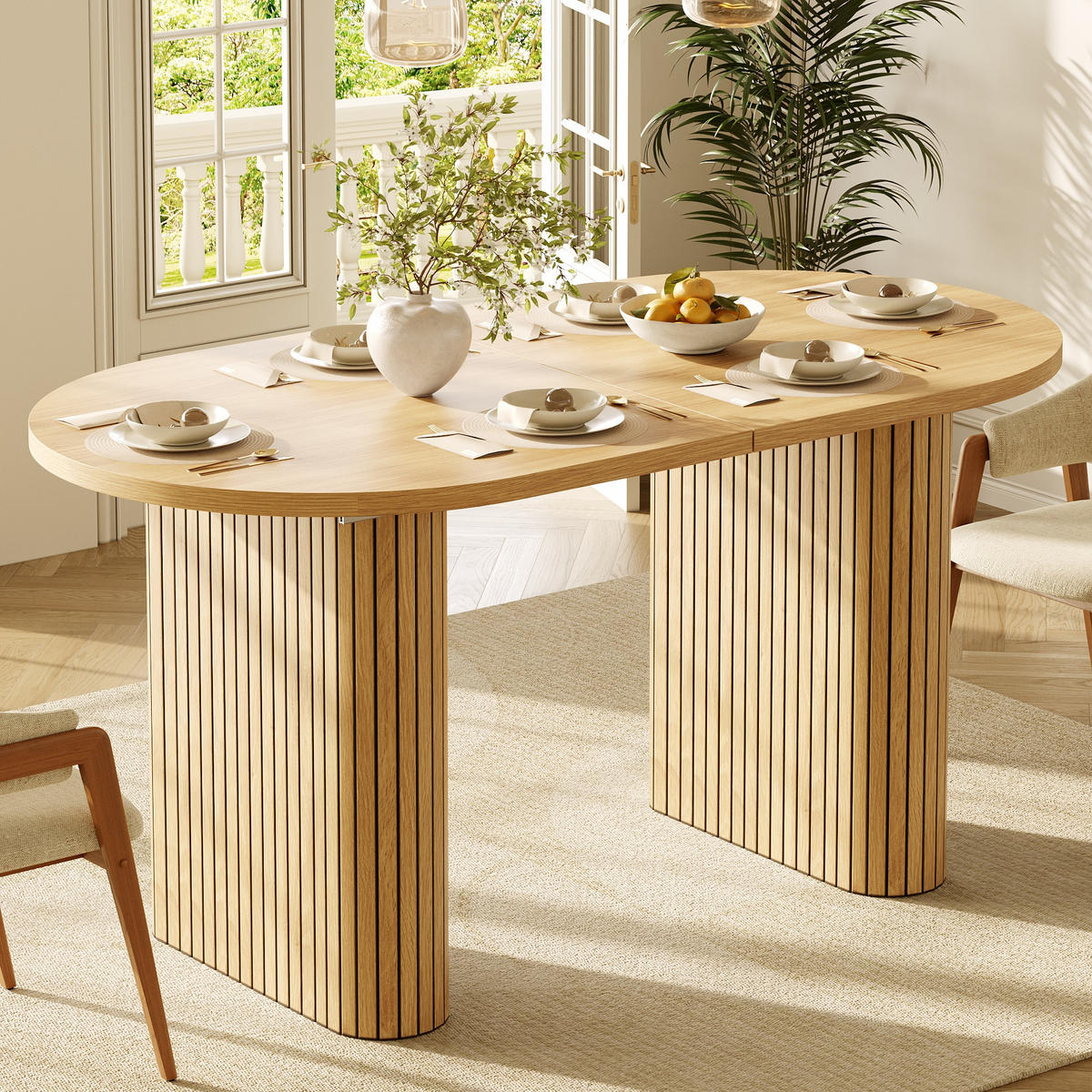 ESSTISCH Ausziehbar 120-160Cm Oval Holzstruktur Natur - Naturfarben, Metall (80/120/75.5cm) - FLIEKS