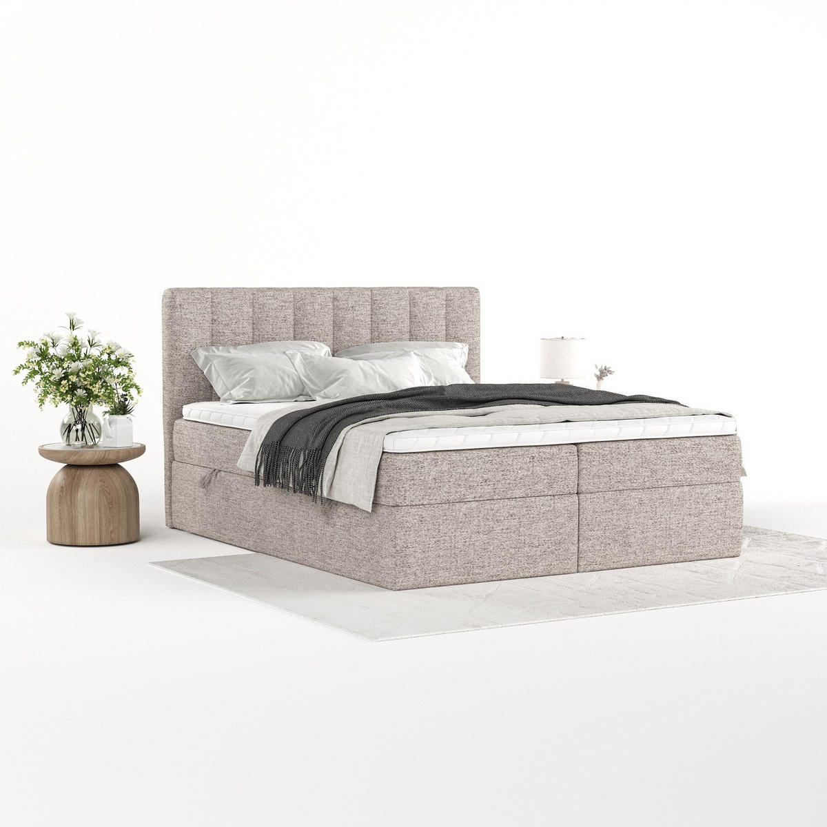 BOXBETT Bari 140/200 cm Beige im Neve Stoff - Beige, Holz/Holzwerkstoff (140/200cm) - AltaBeds