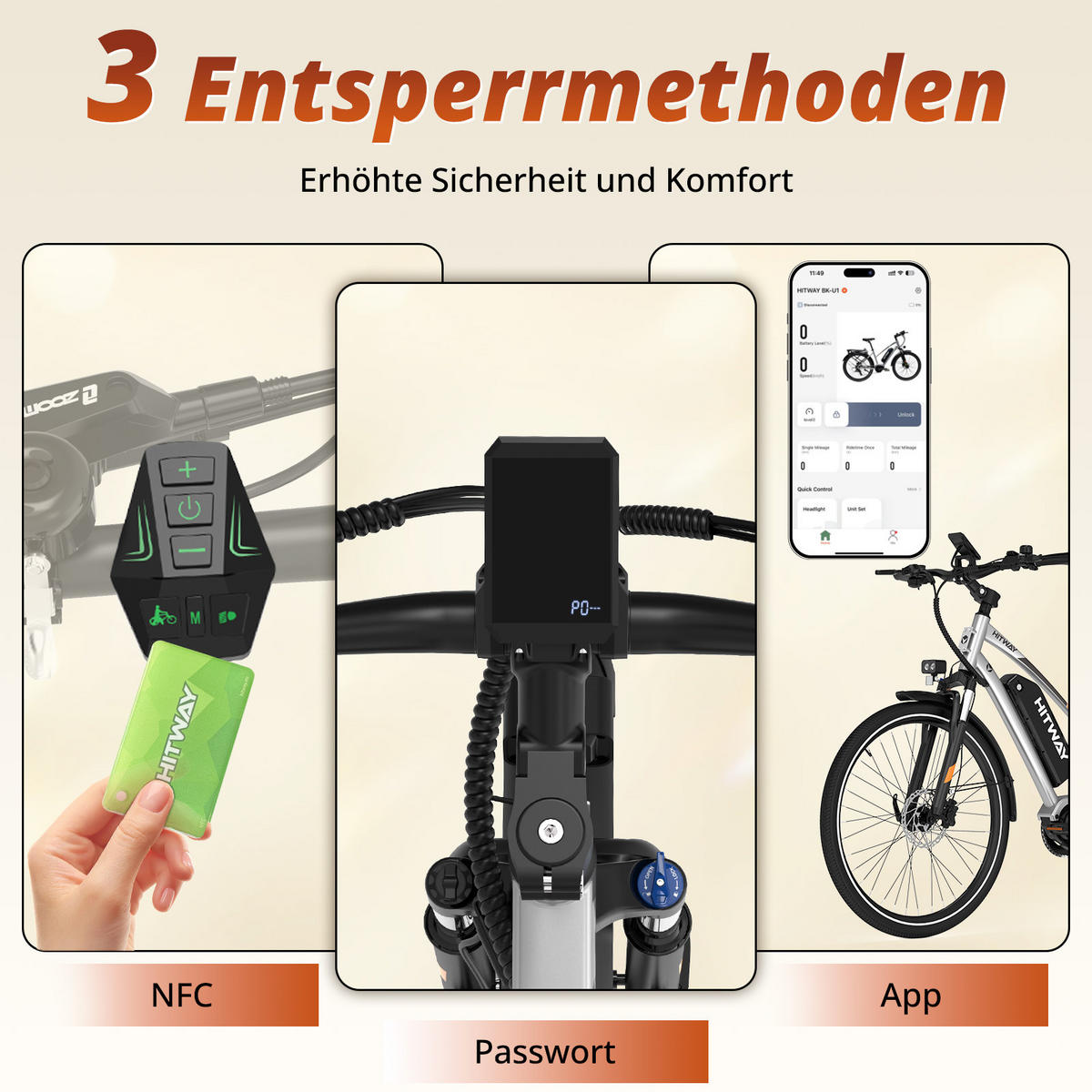 E-BIKE BKU1 Mittelmotor mit 150 km Maximalreichweite - Silberfarben, Metall (80cm) - HITWAY