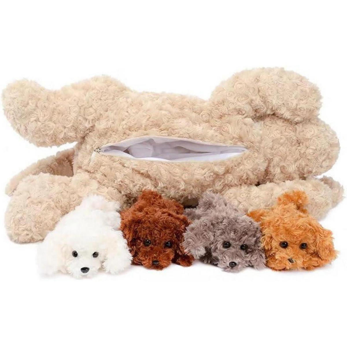 STOFFTIER Hund 60 cm mit 4 Babys im Bauch Dunkel Braun - Multicolor, Textil (15/10cm)