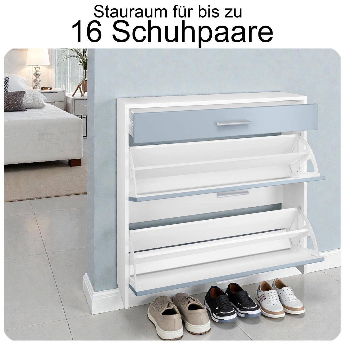 GARDEROBEN-SET Roma Air 4-teilig, Moderne Flurgarderoben Set mit Schuschrank, 2 Wandpaneele und Wandspiegel, Weiß matt/Sandgrau Hochglanz - Beige, Holzwerkstoff (190/200/23cm) - InnoFurn