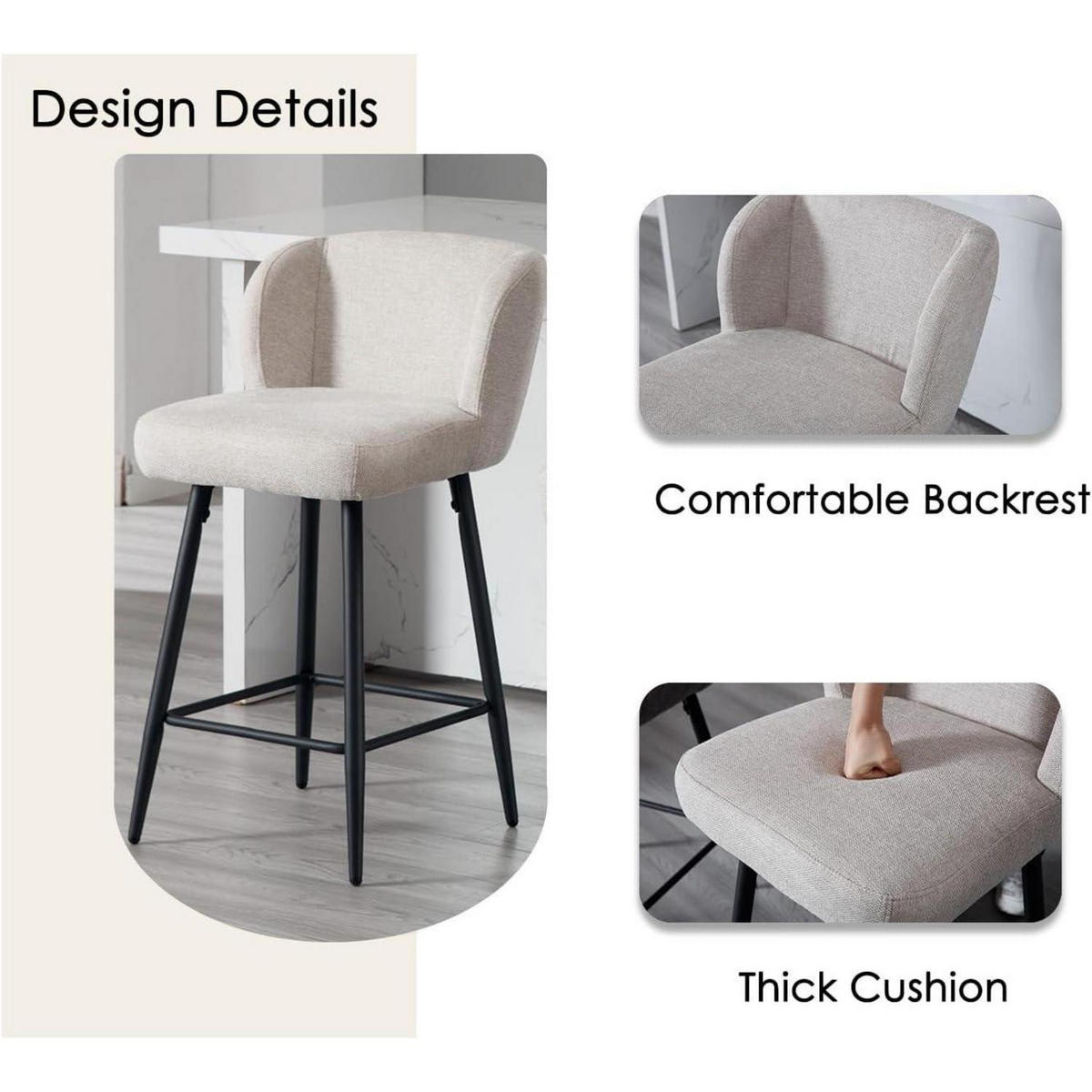 BARHOCKER 4er Set mit Rückenlehne und Metallfüßen in Oatmeal - Beige, Textil (49/93/52cm)
