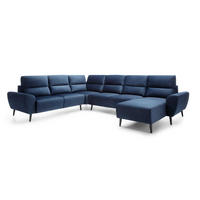 ECKSOFA BOSCO U-Form, Monolith-Stoff, freistehend, mit verstellbaren Kopfstützen, Sofa für Familien, Größe: 340x270x98cm, Farbe: Blau - Blau, Holz/Textil (340/270cm) - DomoHome