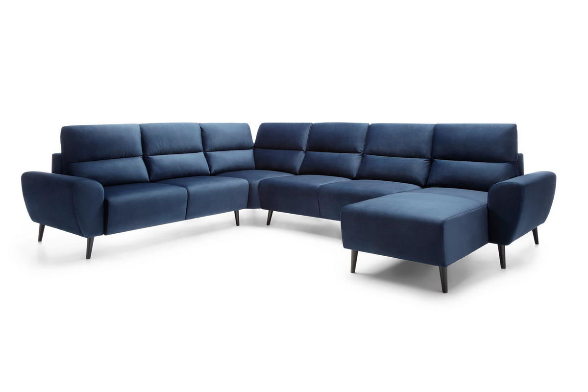 ECKSOFA BOSCO U-Form, Monolith-Stoff, freistehend, mit verstellbaren Kopfstützen, Sofa für Familien, Größe: 340x270x98cm, Farbe: Blau - Blau, Holz/Textil (340/270cm) - DomoHome