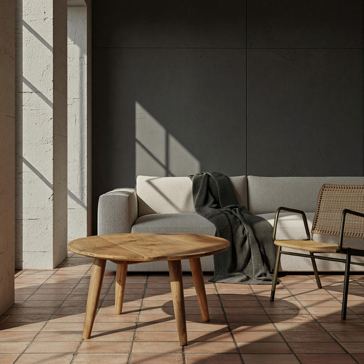 COUCHTISCH Rund Akazie Massivholz 75cm - Stabile Holzbeine, Pflegeleicht, Handgefertigt - Beige/Braun, Holz (75/75/40cm) - KADIMA DESIGN