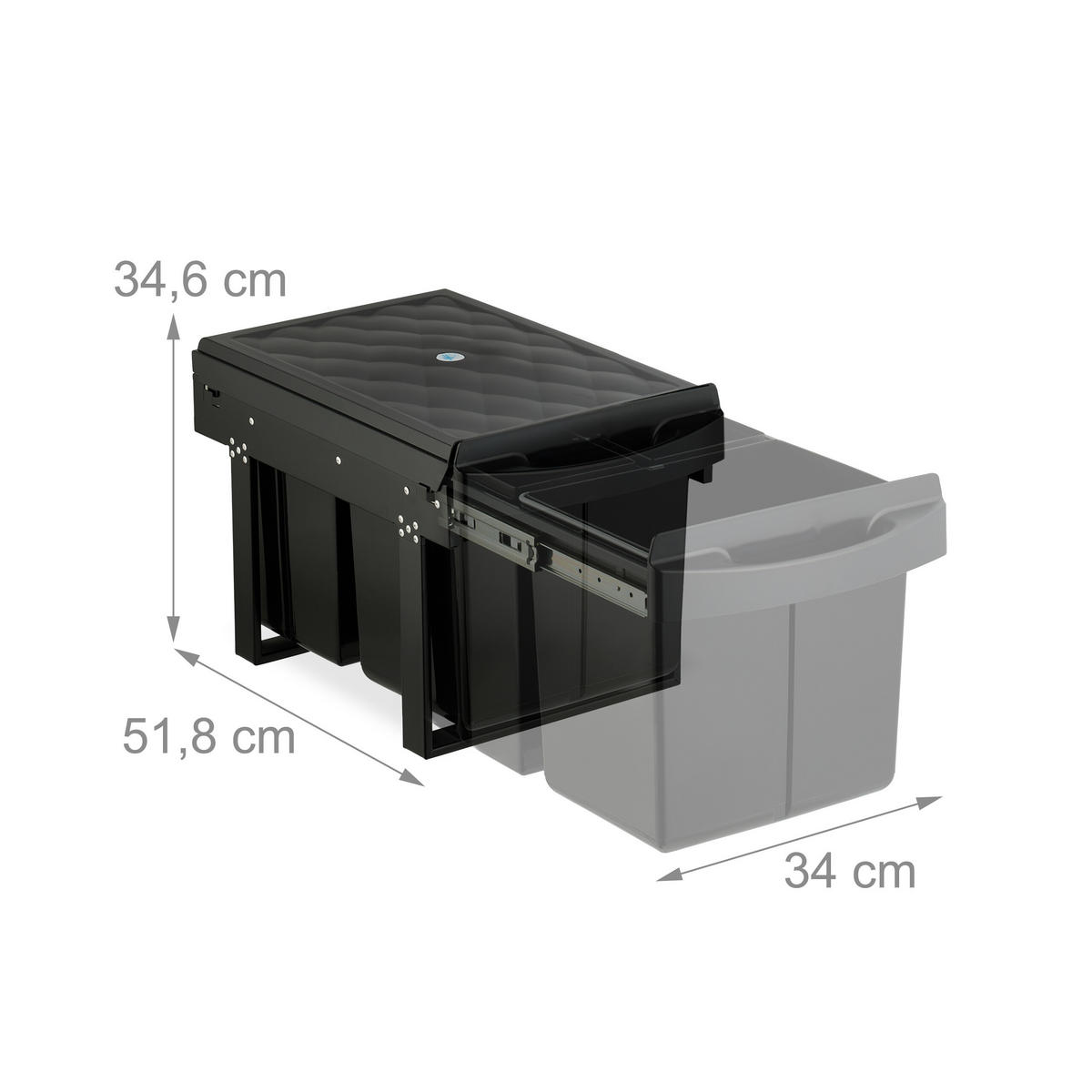 EINBAUMÜLLEIMER - Schwarz, Kunststoff/Metall (34/34.6/51.8cm) - Relaxdays