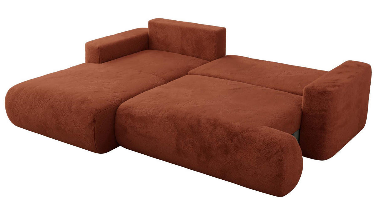 ECKSOFA OVO L Orange Plüsch - Links Seite - Schwarz/Orange, Kunststoff/Textil (271/195cm) - MKS