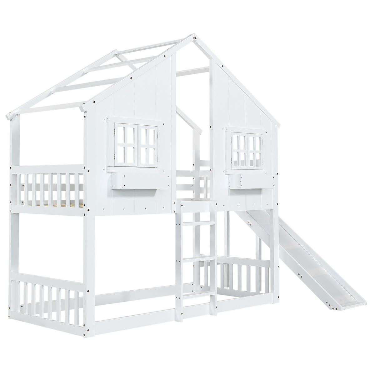 ETAGENBETT 90x200 cm mit Rutsche, Massivholz & MDF, weiß - Weiß, Holzwerkstoff (90/200cm) - Luhomfu