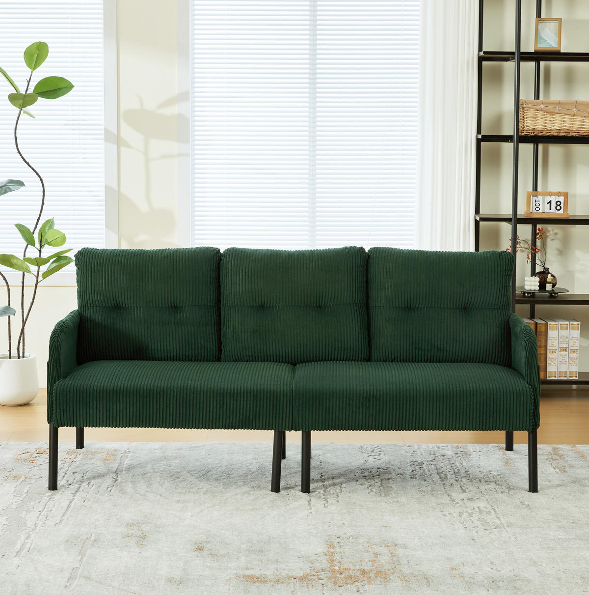 SOFA 3-Sitzer mit Seitentasche ca. 171 x 72 x 80 cm Cord Emerald - Grün, Kunststoff (171/80/72cm) - Meubliv
