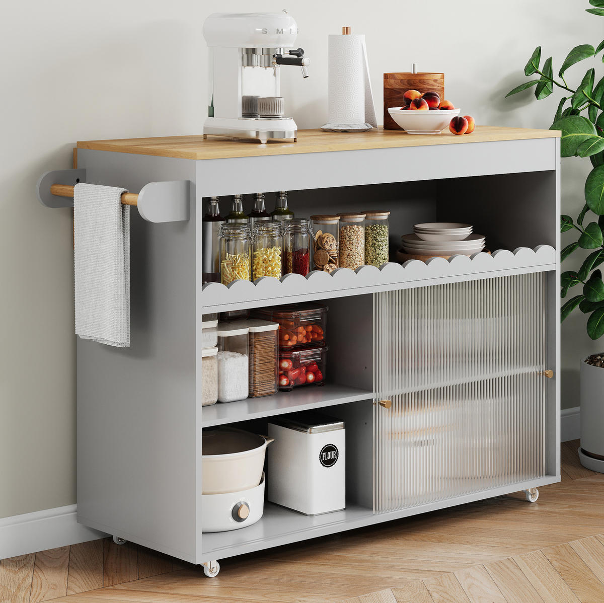 KÜCHENINSELWAGEN klappbar 122 x 46(69) x 91 cm Grau - Grau, Holz (46/91/122cm) - Beauniv