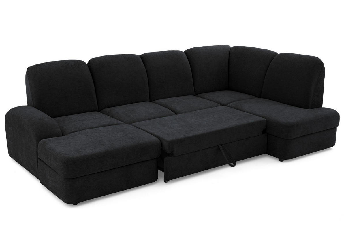 ECKSOFA VIBE U Rechts mit Schlaffunktion 129x263 Chenille Anthrazit - Anthrazit/Schwarz, Holz/Kunststoff (186/102/280cm) - Muffo