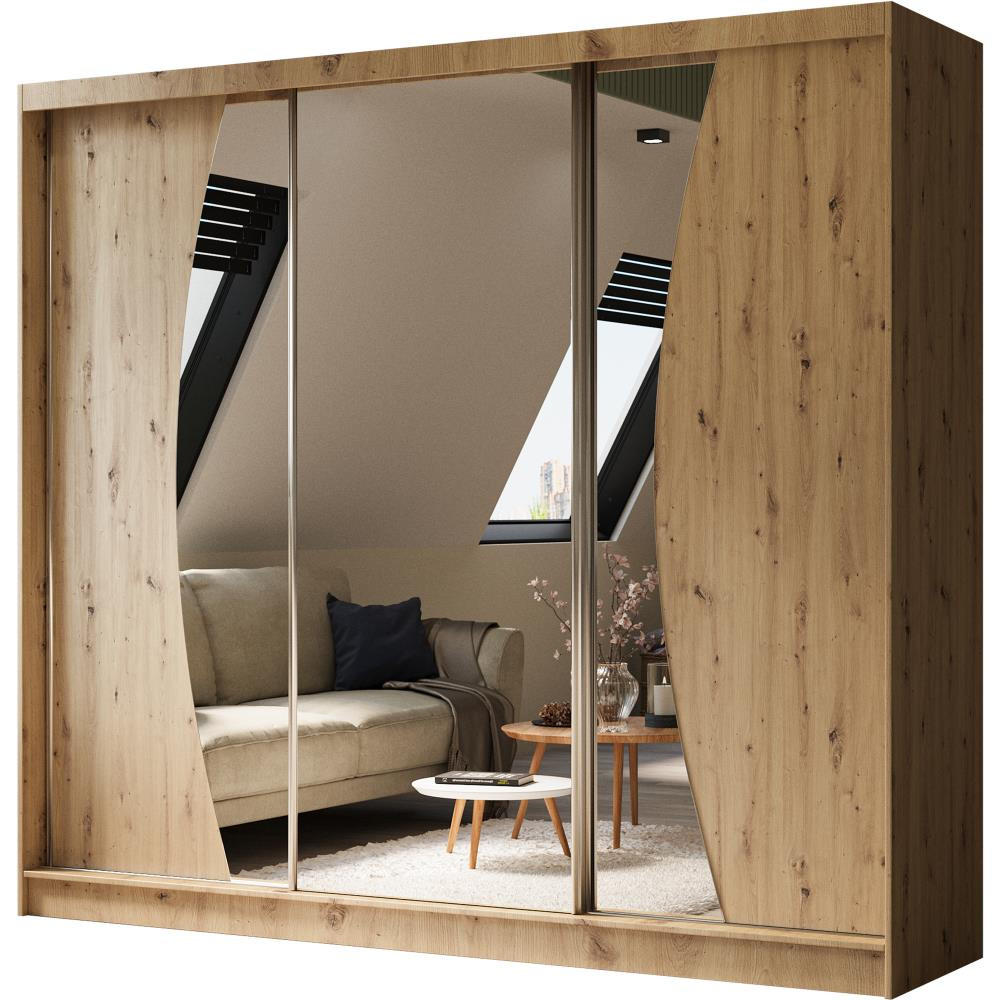 Beautysofa SKŘÍŇ s posuvnými dveřmi Vox II 240/216/61 dub Artisan se zrcadlem a zásuvkami